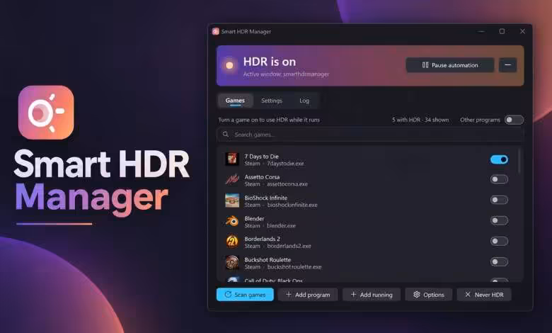 Smart HDR Manager automatise enfin le passage HDR et SDR sous Windows 11 1 Interface de Smart HDR Manager affichant l’activation HDR et la gestion automatique par jeu