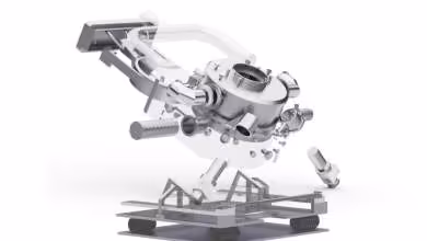 Rendu 3D d’un prototype de source EUV Langdao Silex sur support métallique