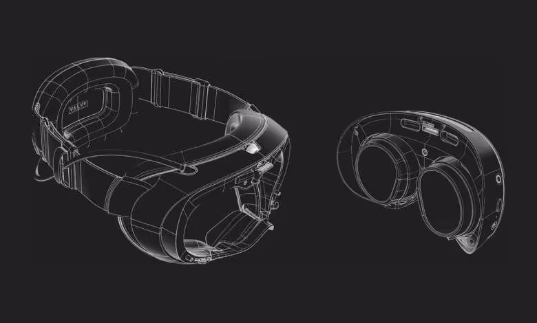 Steam Frame : Valve publie les fichiers CAD pour créer ses propres accessoires 1 Rendus CAD filaires du casque VR Valve Steam Frame, montrant l’avant et l’intérieur du casque