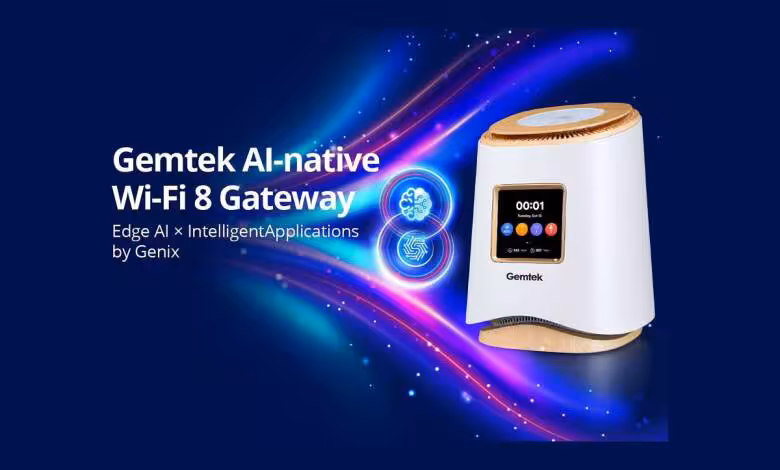 Wi-Fi 8 : Gemtek prépare une passerelle domestique avec IA locale pour gFiber 1 Passerelle domestique Gemtek AI-native Wi-Fi 8 blanche avec écran frontal et finitions dorées