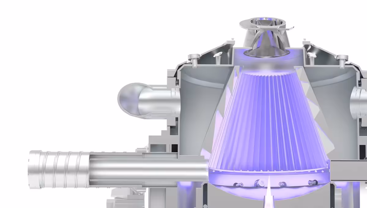 Schéma en coupe d’une source EUV Langdao Silex montrant une chambre éclairée en violet