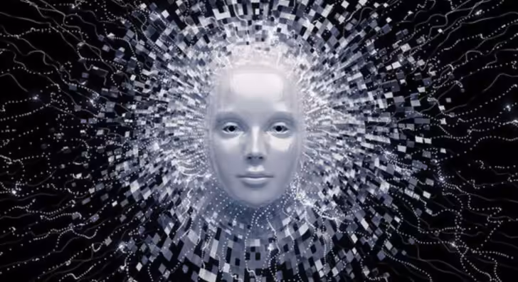 Terafab : Elon Musk reconnaît ne pas savoir fabriquer des semi-conducteurs 4 Visage humanoïde blanc entouré de circuits numériques et de motifs évoquant l’intelligence artificielle