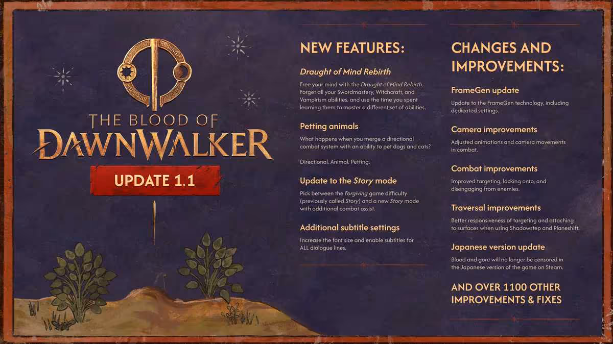 The Blood of Dawnwalker : la mise à jour 1.1 permettra de réinitialiser ses talents 3 Infographie officielle The Blood of Dawnwalker détaillant les nouveautés et améliorations de la mise à jour 1.1