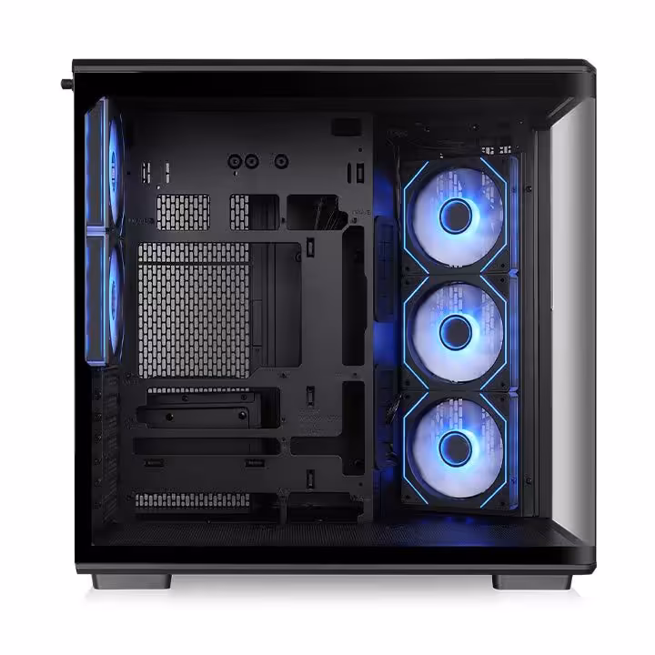 Intérieur vide du boîtier Thermaltake View 590 TG ARGB noir et trois ventilateurs ARGB frontaux