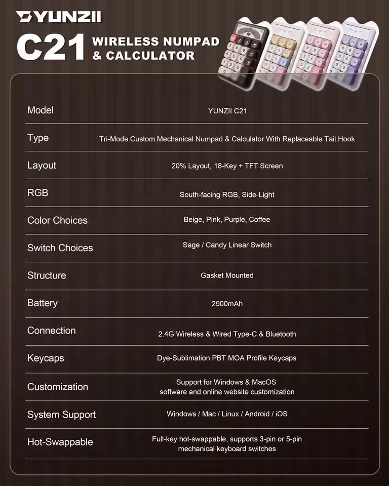 Yunzii C21 : un pavé numérique mécanique sans fil qui fait aussi calculatrice 12 Yunzii C21 : un pavé numérique mécanique sans fil qui fait aussi calculatrice
