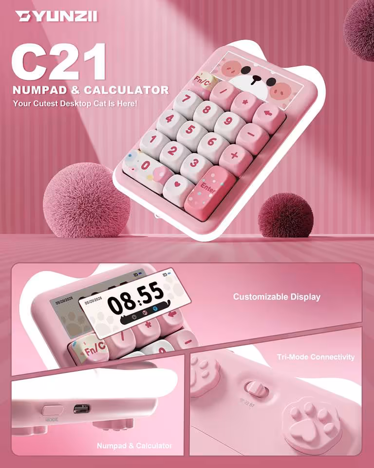 Yunzii C21 : un pavé numérique mécanique sans fil qui fait aussi calculatrice 9 Yunzii C21 : un pavé numérique mécanique sans fil qui fait aussi calculatrice