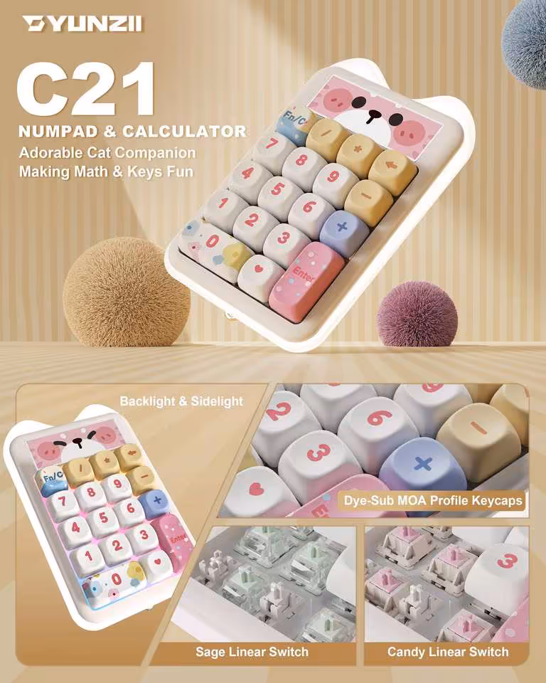 Yunzii C21 : un pavé numérique mécanique sans fil qui fait aussi calculatrice 10 Yunzii C21 : un pavé numérique mécanique sans fil qui fait aussi calculatrice